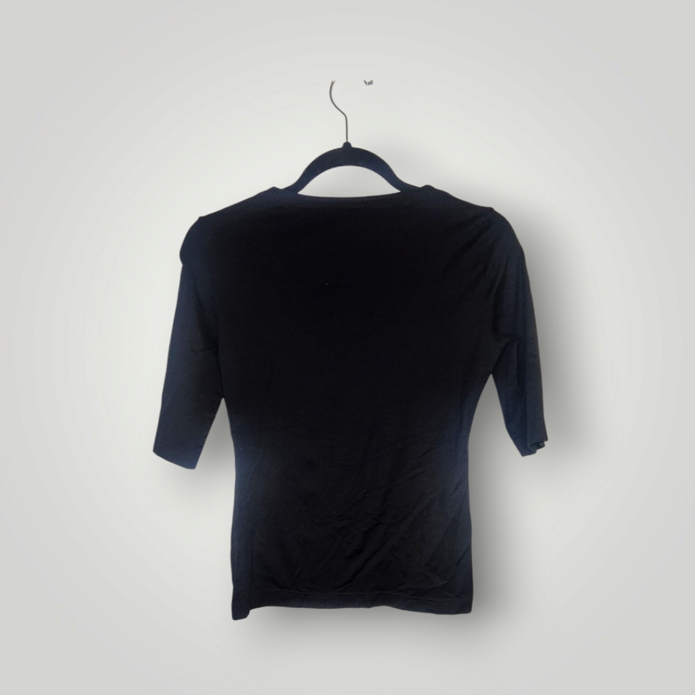 A-K-R-I-S- Punto Black Square Neck quarter Sleeve Blouse Size 4 - Picture 9 of 16